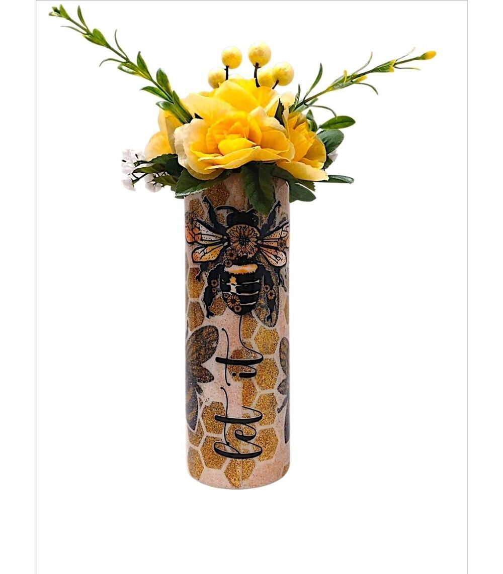 Bee Tumbler Large 20 oz Yellow Roses Floral Arrangement Bouquet GIFT Birthday